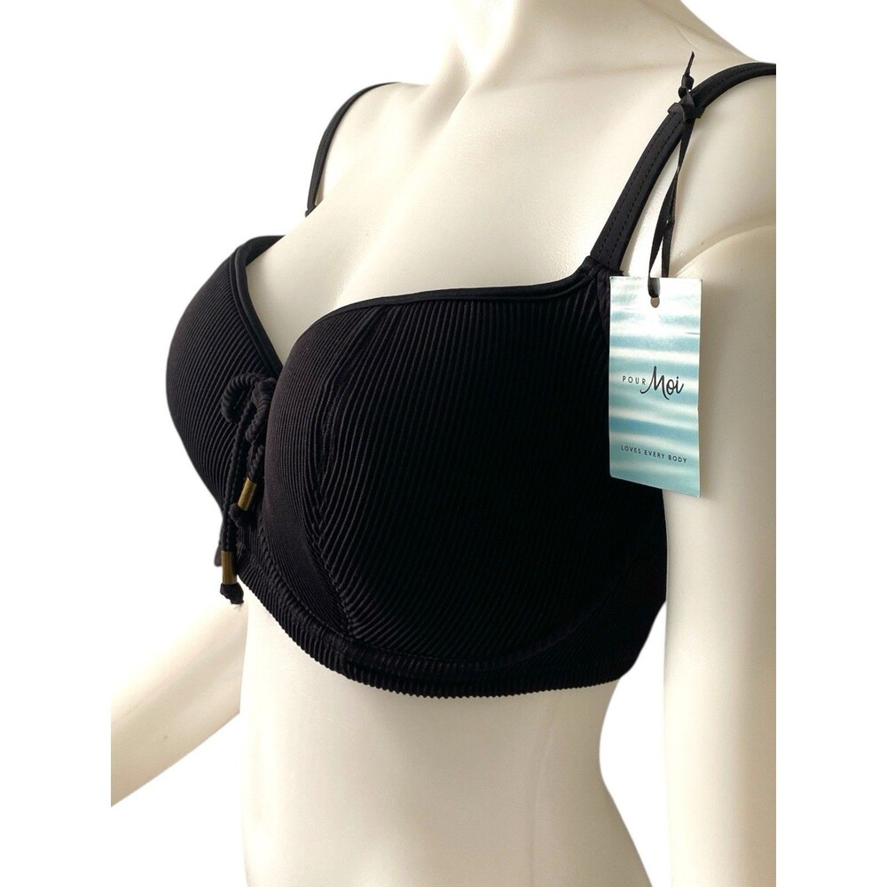 New POUR MOI UK 32G US 32I Swim Bra Underwire Bikini Top Black Padded NWT